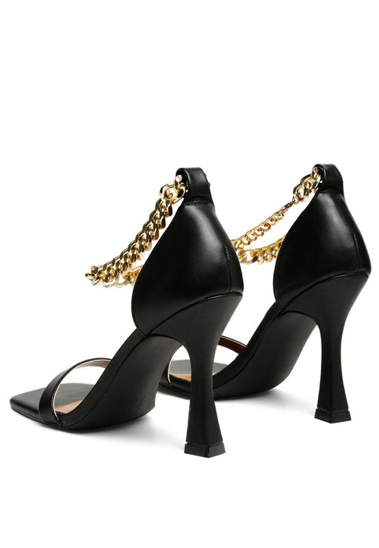VENUSTA HEEL SANDAL WITH METAL CHAIN IN GOLD - Tigbul's Variety Fashion Shop