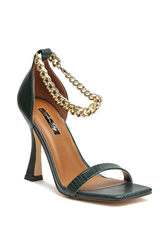 VENUSTA HEEL SANDAL WITH METAL CHAIN IN GOLD - Tigbul's Variety Fashion Shop