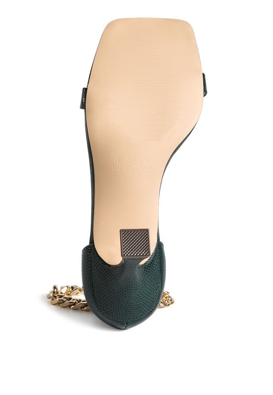 VENUSTA HEEL SANDAL WITH METAL CHAIN IN GOLD - Tigbul's Variety Fashion Shop