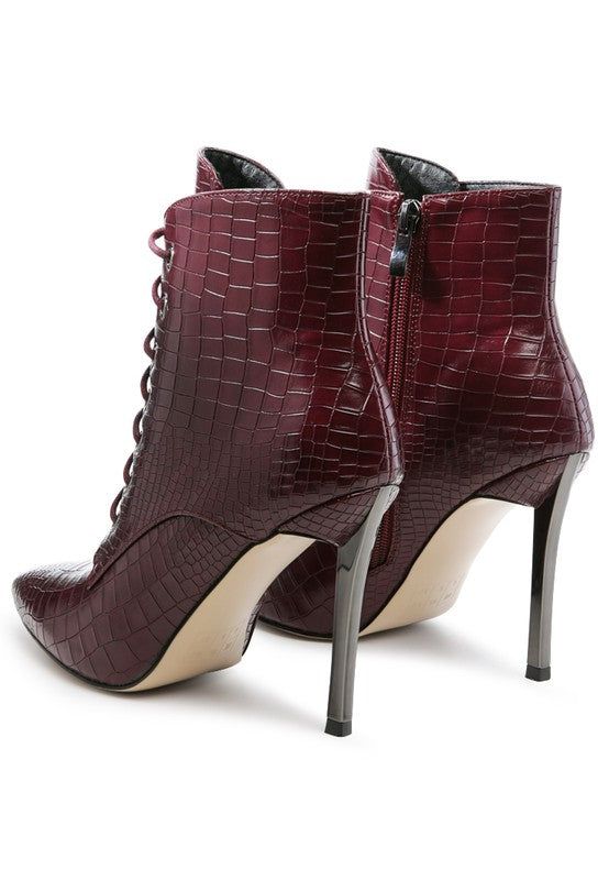 ESCALA CROC LACE-UP STILETTO BOOT - Tigbul's Variety Fashion Shop