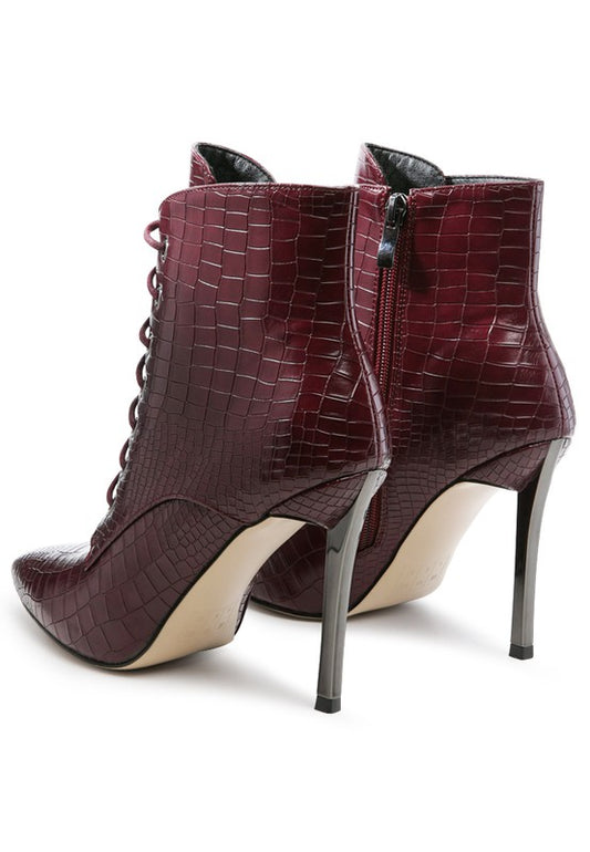 ESCALA CROC LACE-UP STILETTO BOOT - Tigbul's Variety Fashion Shop