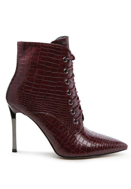 ESCALA CROC LACE-UP STILETTO BOOT - Tigbul's Variety Fashion Shop
