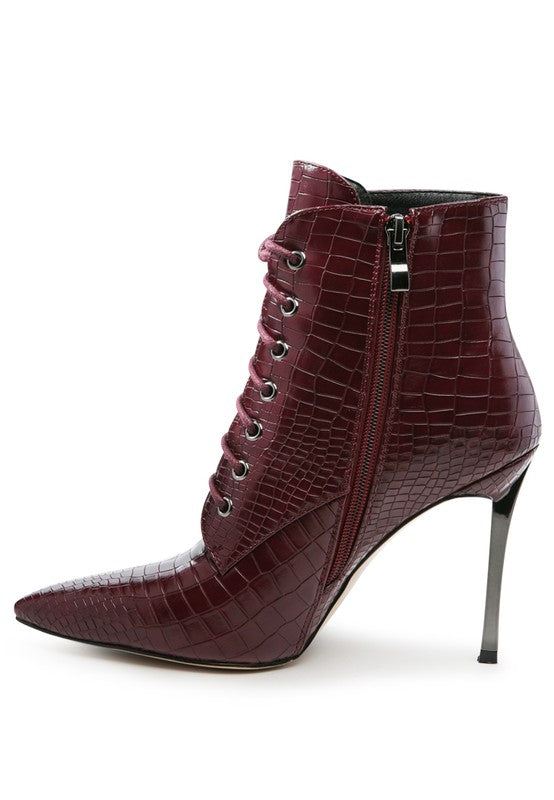 ESCALA CROC LACE-UP STILETTO BOOT - Tigbul's Variety Fashion Shop