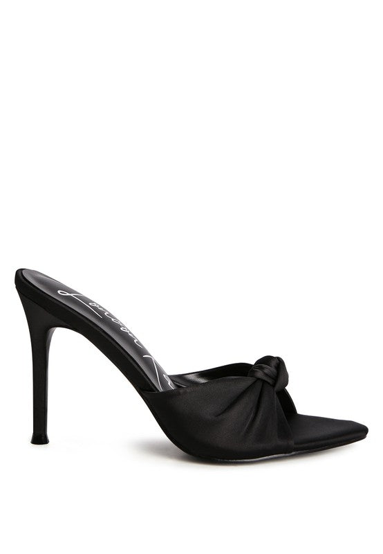 FIRST CRUSH SATIN KNOT HIGH HEELED SANDALS - Tigbul's Variety Fashion Shop