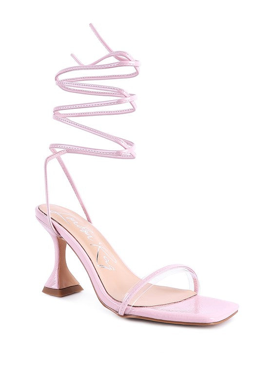 BITEN BERRY SPOOL HEELED LACE UP SANDAL - Tigbul's Variety Fashion Shop