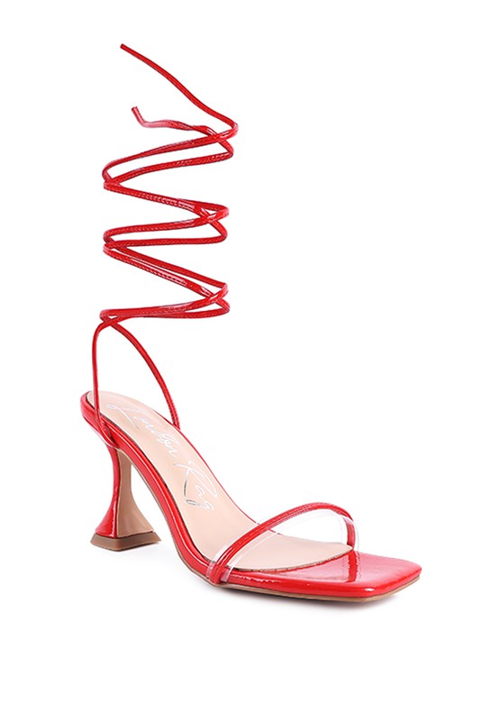 BITEN BERRY SPOOL HEELED LACE UP SANDAL - Tigbul's Variety Fashion Shop