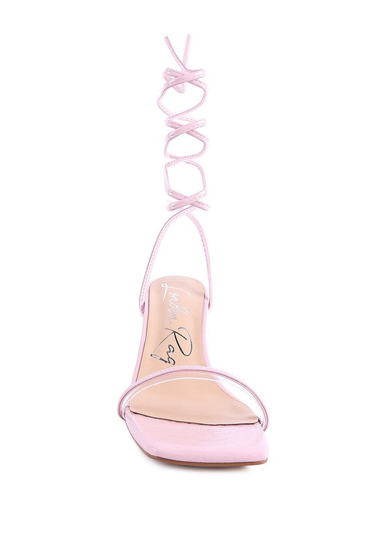 BITEN BERRY SPOOL HEELED LACE UP SANDAL - Tigbul's Variety Fashion Shop