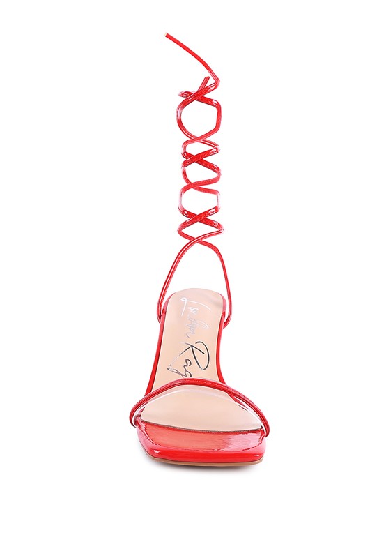 BITEN BERRY SPOOL HEELED LACE UP SANDAL - Tigbul's Variety Fashion Shop