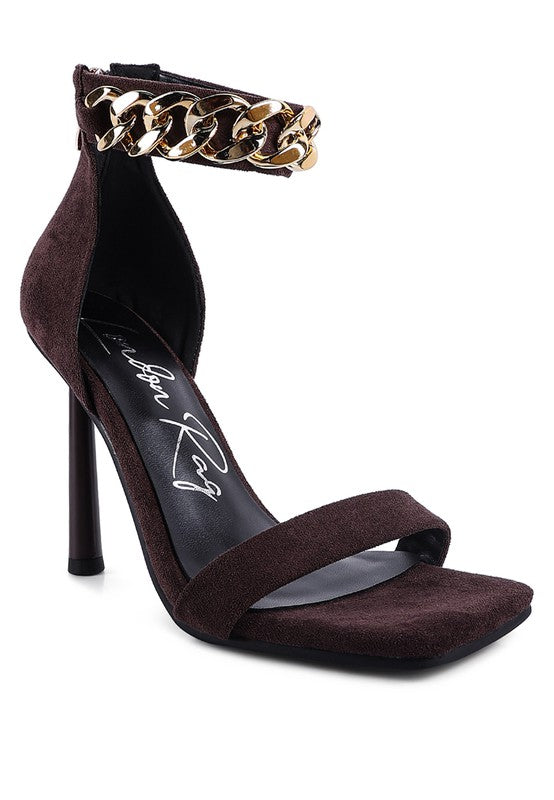 LAST SIP HEELED FAUX SUEDE CHAIN STRAP SANDAL - Tigbul's Variety Fashion Shop