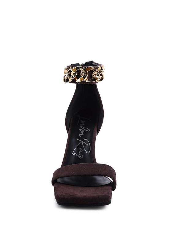 LAST SIP HEELED FAUX SUEDE CHAIN STRAP SANDAL - Tigbul's Variety Fashion Shop