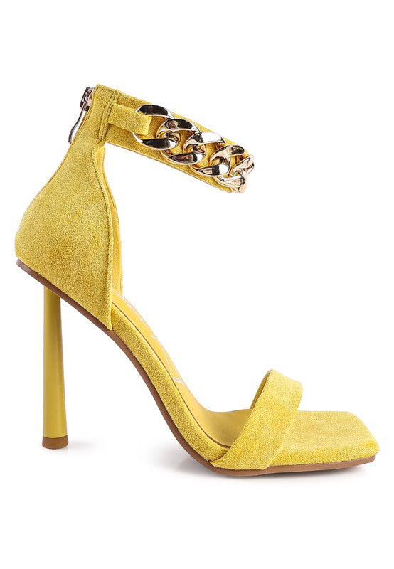LAST SIP HEELED FAUX SUEDE CHAIN STRAP SANDAL - Tigbul's Variety Fashion Shop