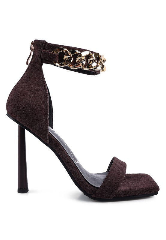 LAST SIP HEELED FAUX SUEDE CHAIN STRAP SANDAL - Tigbul's Variety Fashion Shop