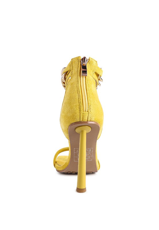 LAST SIP HEELED FAUX SUEDE CHAIN STRAP SANDAL - Tigbul's Variety Fashion Shop