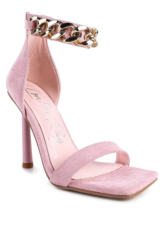 LAST SIP HEELED FAUX SUEDE CHAIN STRAP SANDAL - Tigbul's Variety Fashion Shop