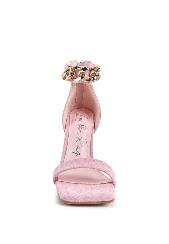 LAST SIP HEELED FAUX SUEDE CHAIN STRAP SANDAL - Tigbul's Variety Fashion Shop