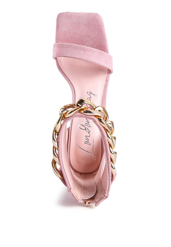 LAST SIP HEELED FAUX SUEDE CHAIN STRAP SANDAL - Tigbul's Variety Fashion Shop