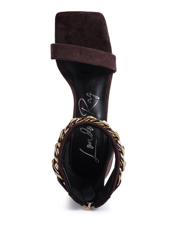LAST SIP HEELED FAUX SUEDE CHAIN STRAP SANDAL - Tigbul's Variety Fashion Shop