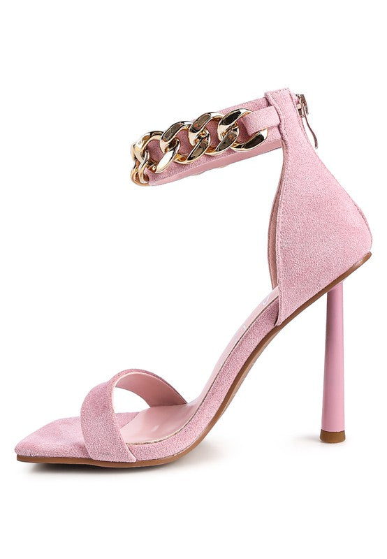 LAST SIP HEELED FAUX SUEDE CHAIN STRAP SANDAL - Tigbul's Variety Fashion Shop