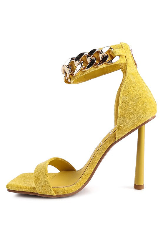 LAST SIP HEELED FAUX SUEDE CHAIN STRAP SANDAL - Tigbul's Variety Fashion Shop