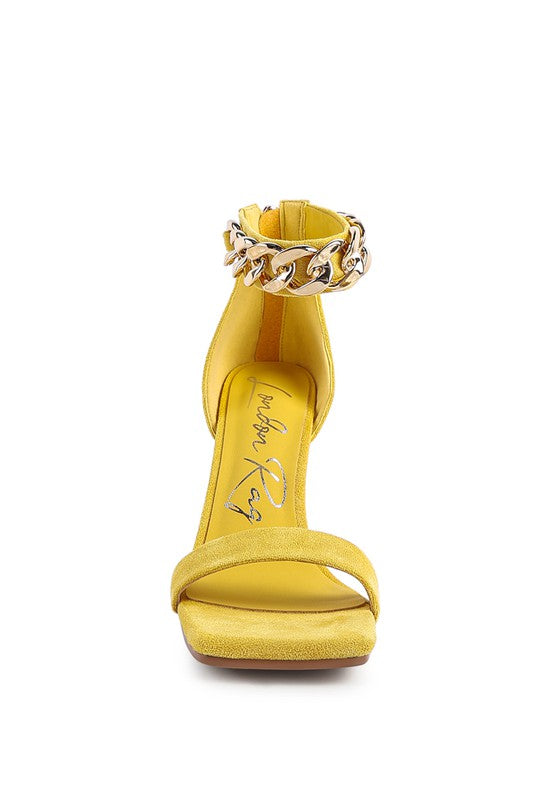 LAST SIP HEELED FAUX SUEDE CHAIN STRAP SANDAL - Tigbul's Variety Fashion Shop