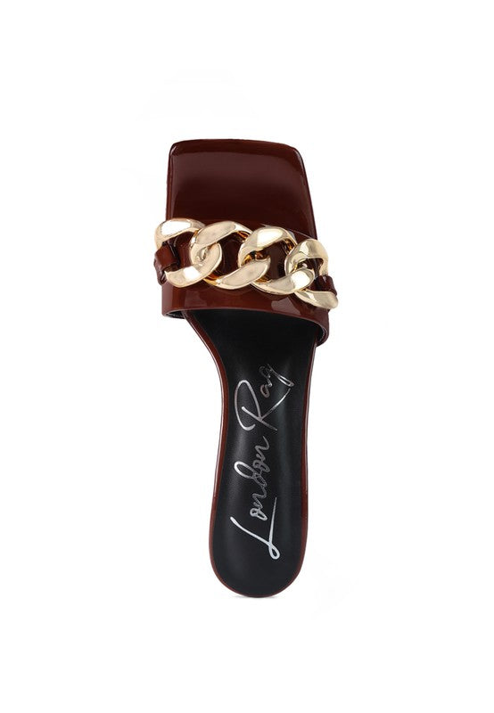 PLAYDOLL METAL CHAIN DETAIL BLOCK HEEL SANDAL - Tigbul's Variety Fashion Shop