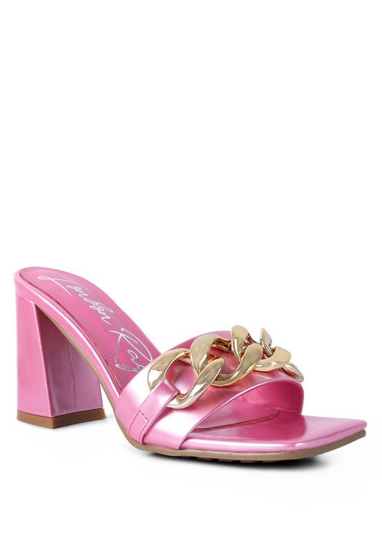 PLAYDOLL METAL CHAIN DETAIL BLOCK HEEL SANDAL - Tigbul's Variety Fashion Shop