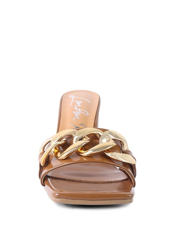 PLAYDOLL METAL CHAIN DETAIL BLOCK HEEL SANDAL - Tigbul's Variety Fashion Shop