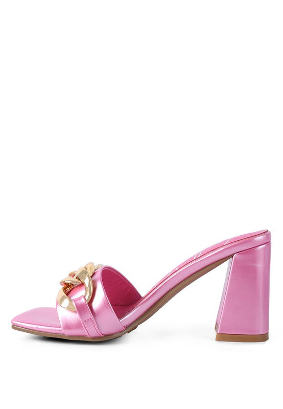 PLAYDOLL METAL CHAIN DETAIL BLOCK HEEL SANDAL - Tigbul's Variety Fashion Shop