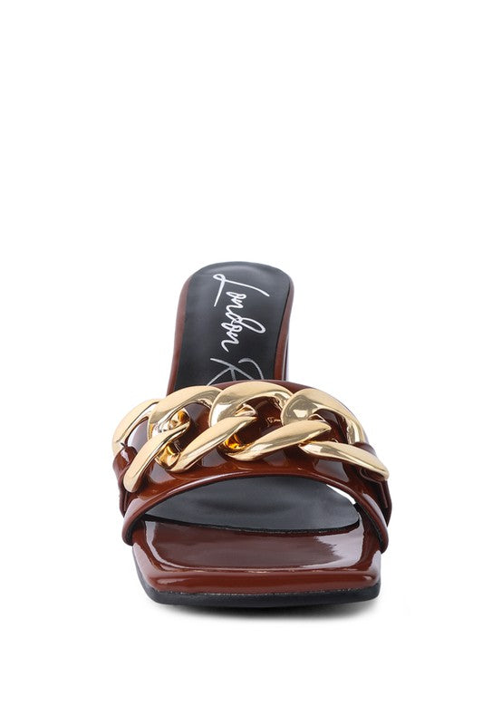 PLAYDOLL METAL CHAIN DETAIL BLOCK HEEL SANDAL - Tigbul's Variety Fashion Shop