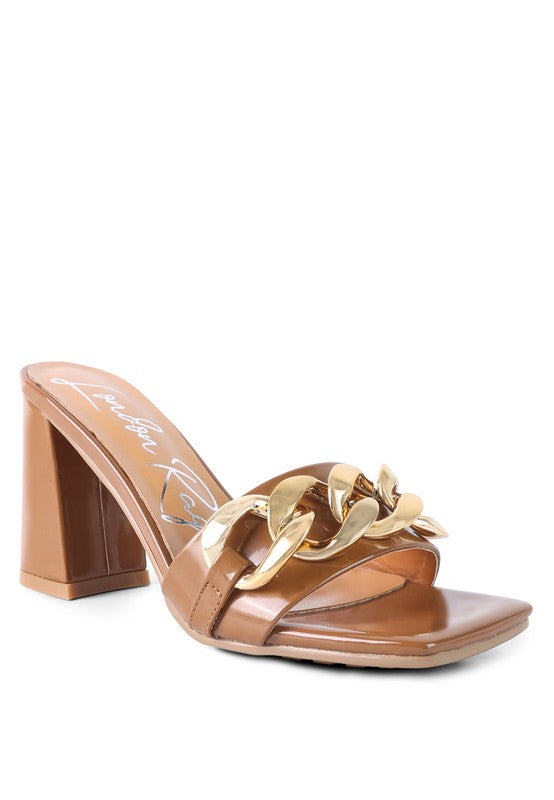 PLAYDOLL METAL CHAIN DETAIL BLOCK HEEL SANDAL - Tigbul's Variety Fashion Shop