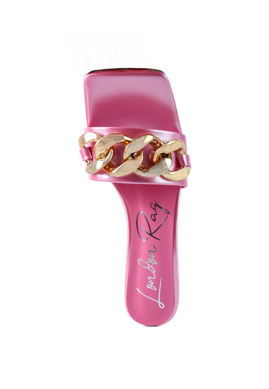 PLAYDOLL METAL CHAIN DETAIL BLOCK HEEL SANDAL - Tigbul's Variety Fashion Shop