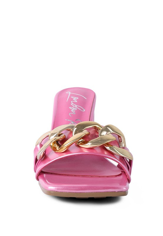 PLAYDOLL METAL CHAIN DETAIL BLOCK HEEL SANDAL - Tigbul's Variety Fashion Shop