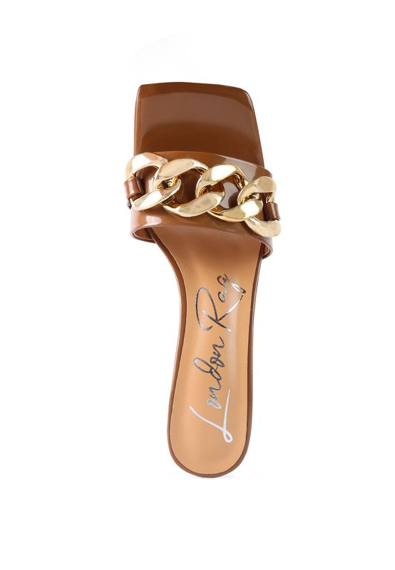 PLAYDOLL METAL CHAIN DETAIL BLOCK HEEL SANDAL - Tigbul's Variety Fashion Shop