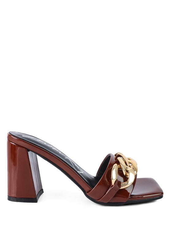 PLAYDOLL METAL CHAIN DETAIL BLOCK HEEL SANDAL - Tigbul's Variety Fashion Shop