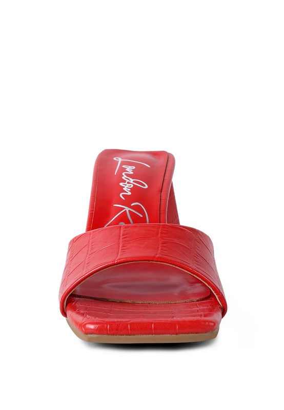 TRINITY TRIANGLE BLOCK HEELED CROC SANDALS - Tigbul's Variety Fashion Shop