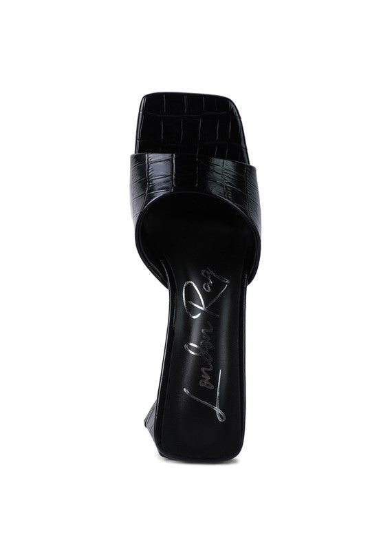 TRINITY TRIANGLE BLOCK HEELED CROC SANDALS - Tigbul's Variety Fashion Shop