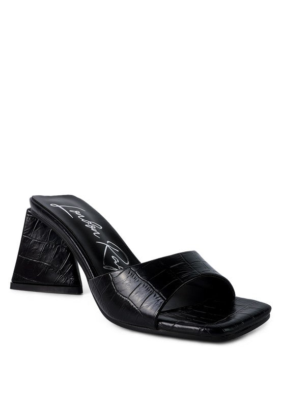 TRINITY TRIANGLE BLOCK HEELED CROC SANDALS - Tigbul's Variety Fashion Shop