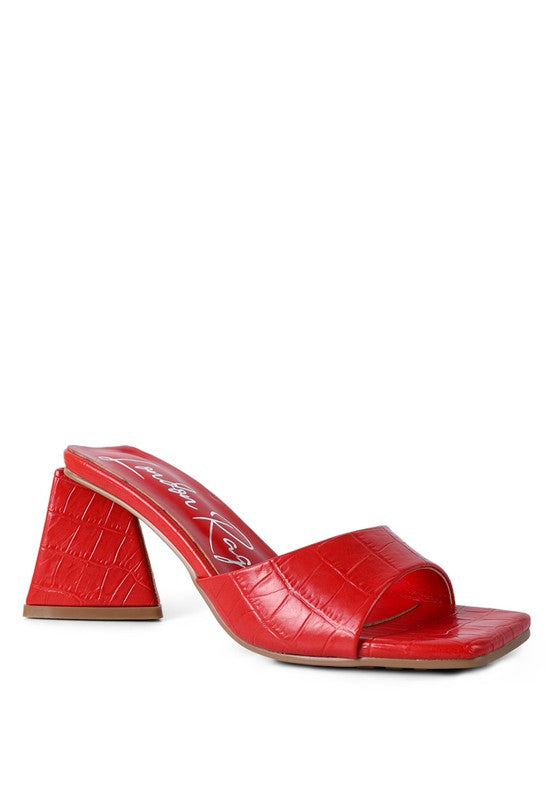TRINITY TRIANGLE BLOCK HEELED CROC SANDALS - Tigbul's Variety Fashion Shop