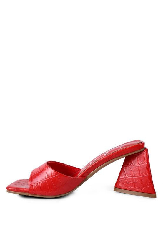 TRINITY TRIANGLE BLOCK HEELED CROC SANDALS - Tigbul's Variety Fashion Shop