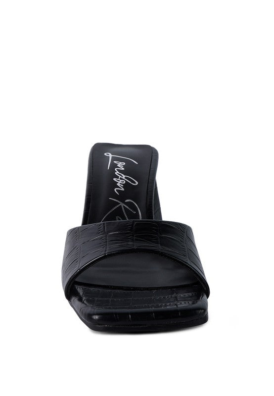 TRINITY TRIANGLE BLOCK HEELED CROC SANDALS - Tigbul's Variety Fashion Shop
