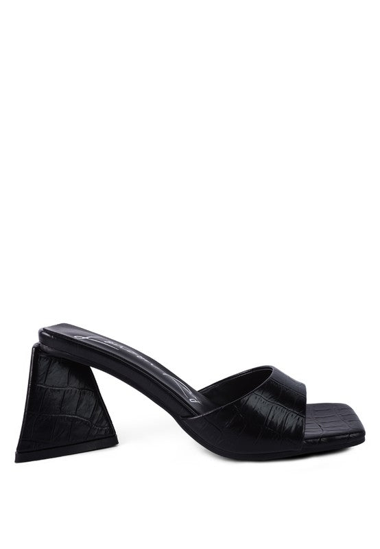 TRINITY TRIANGLE BLOCK HEELED CROC SANDALS - Tigbul's Variety Fashion Shop