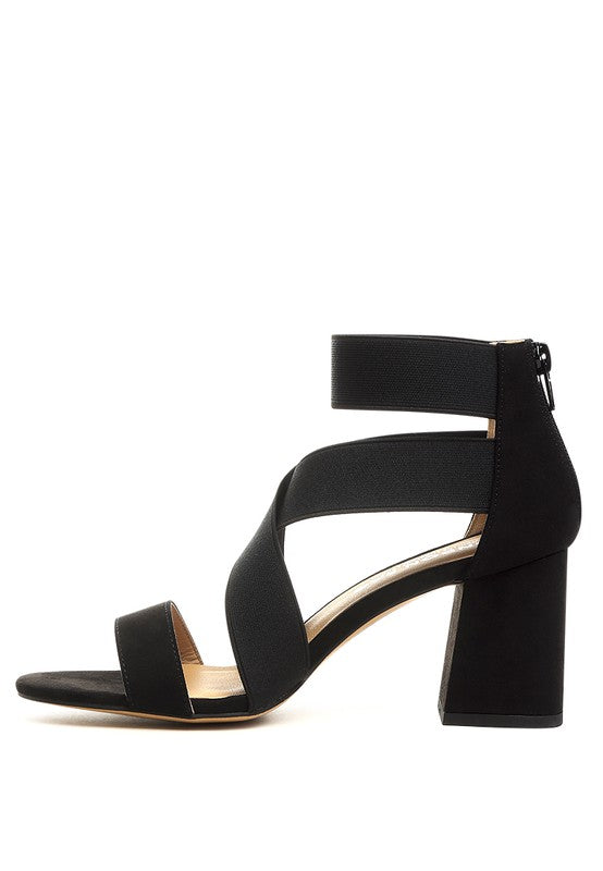 Benicia Elastic Strappy Block Heel Sandals - Tigbul's Variety Fashion Shop