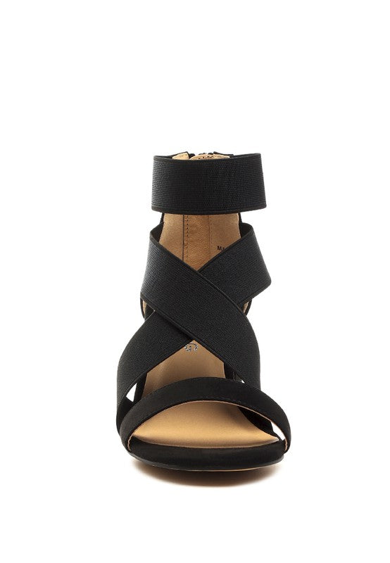 Benicia Elastic Strappy Block Heel Sandals - Tigbul's Variety Fashion Shop
