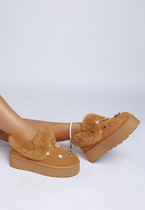 Zeta Charm Detail Slip On Snow Boots - Tigbul's Variety Fashion Shop