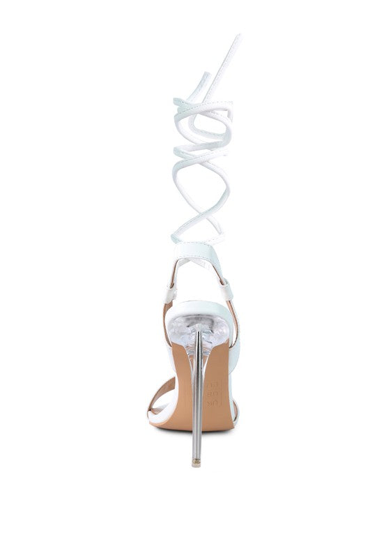 SHEENY CLEAR STILETTO LACE UP SANDAL - Tigbul's Variety Fashion Shop