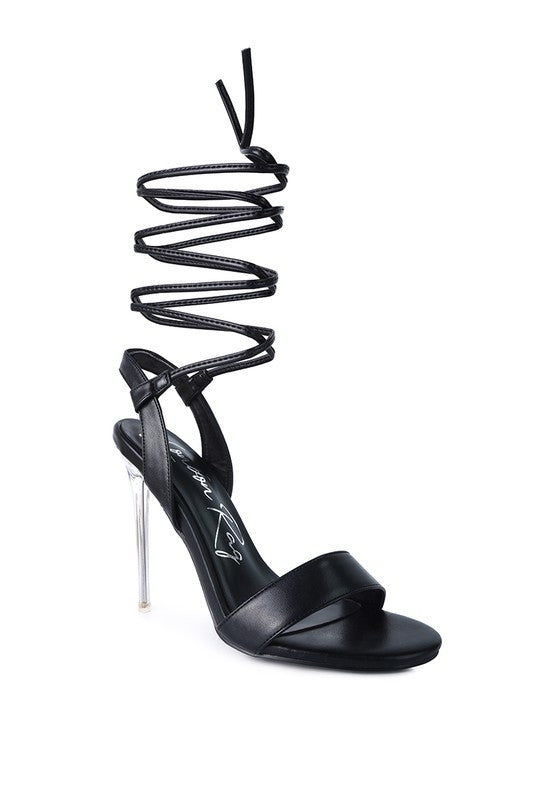 SHEENY CLEAR STILETTO LACE UP SANDAL - Tigbul's Variety Fashion Shop