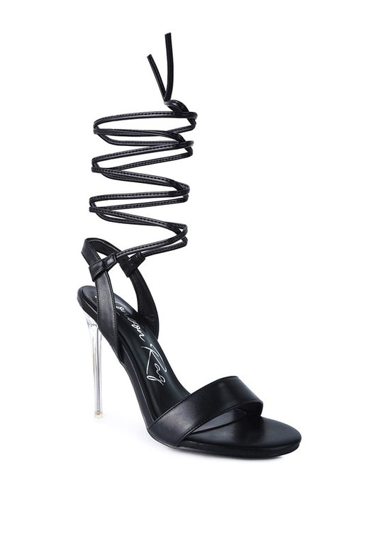 SHEENY CLEAR STILETTO LACE UP SANDAL - Tigbul's Variety Fashion Shop