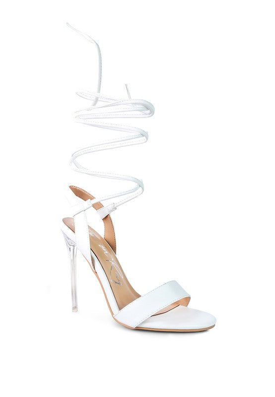 SHEENY CLEAR STILETTO LACE UP SANDAL - Tigbul's Variety Fashion Shop