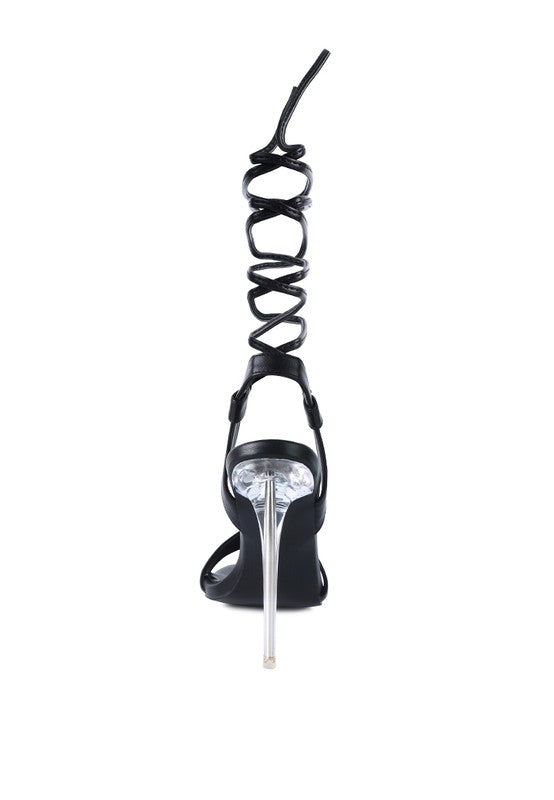 SHEENY CLEAR STILETTO LACE UP SANDAL - Tigbul's Variety Fashion Shop