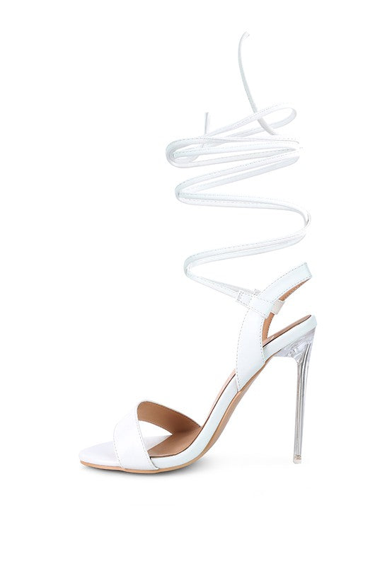 SHEENY CLEAR STILETTO LACE UP SANDAL - Tigbul's Variety Fashion Shop